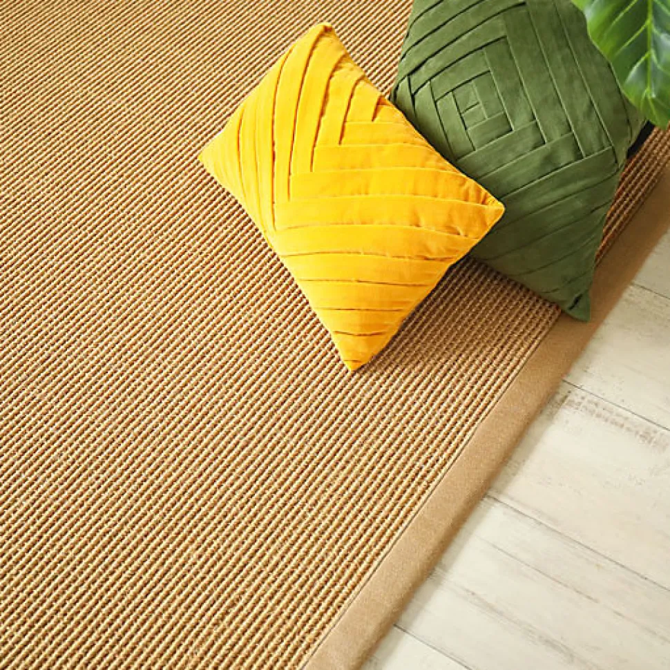 Tapis Sisal grosses boucles - Cuba paille dorée - Ganse lin camel - 200 x 290 cm