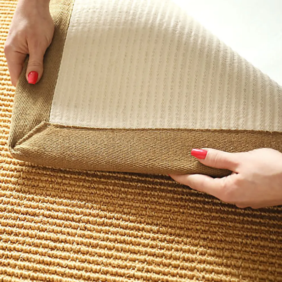 Tapis Sisal grosses boucles - Cuba paille dorée - Ganse lin camel - 200 x 290 cm