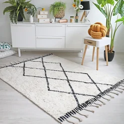 Tapis style Berbère avec franges - Tribal - Blanc cassé - 120 x 160 cm