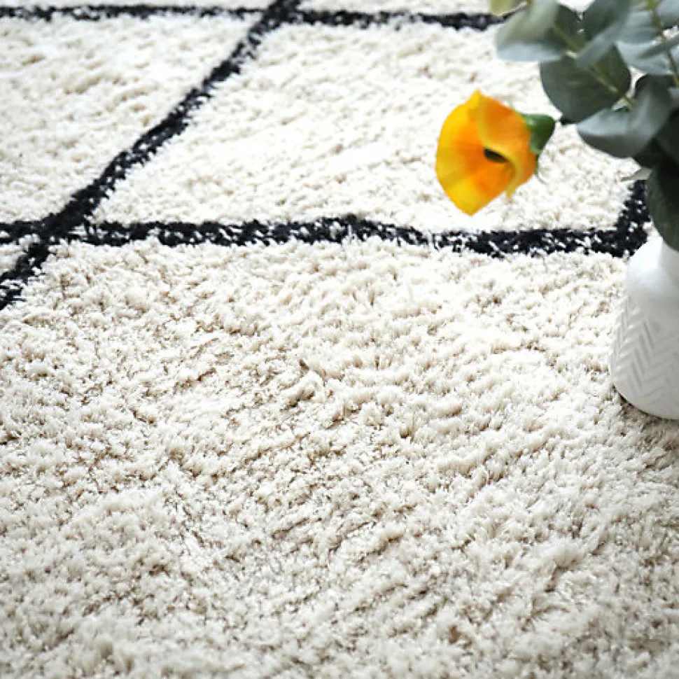 Tapis style Berbère avec franges - Tribal - Blanc cassé - 120 x 160 cm