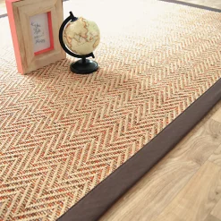 Tapis tissé plat - Java Chevron nature - Ganse coton marron - 140 x 200 cm