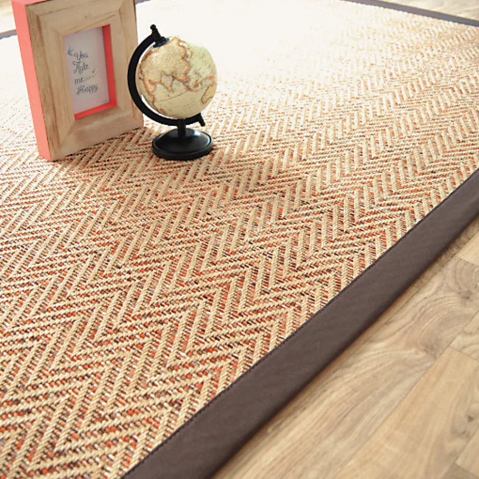 Tapis tissé plat - Java Chevron nature - Ganse coton marron - 140 x 200 cm