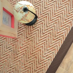Tapis tissé plat - Java Chevron nature - Ganse coton marron - 140 x 200 cm