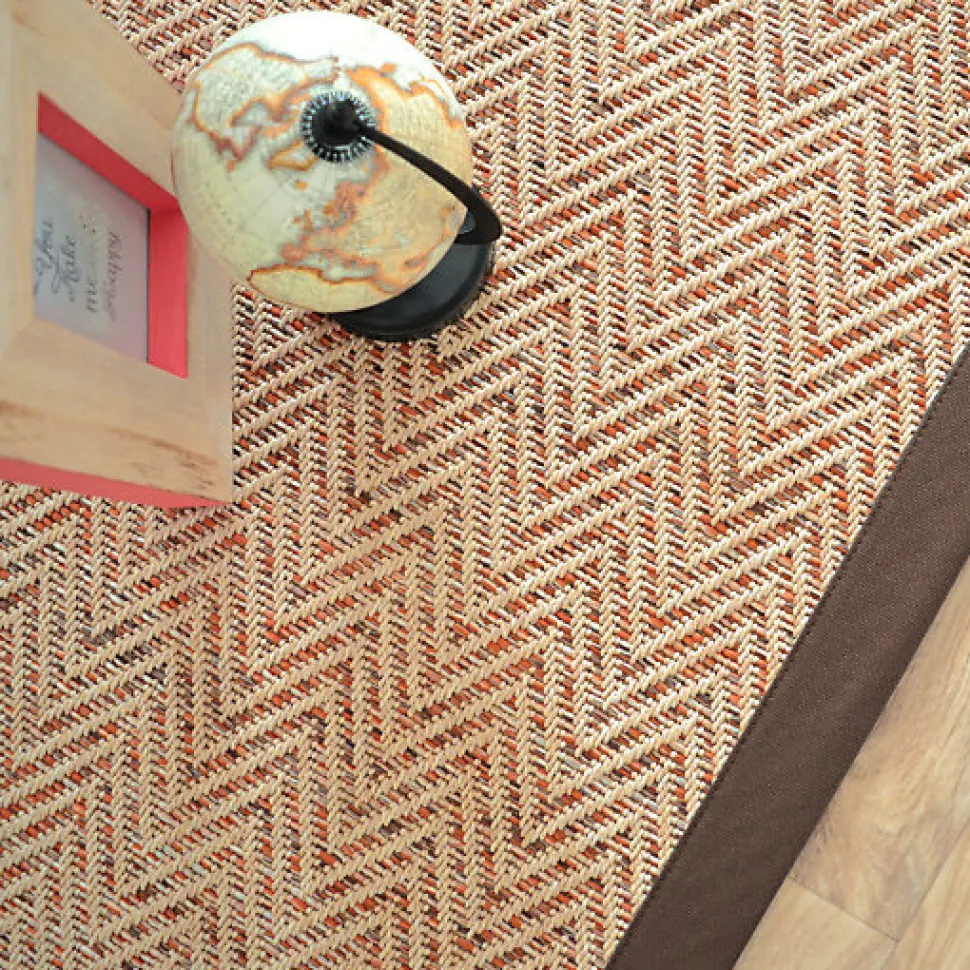 Tapis tissé plat - Java Chevron nature - Ganse coton marron - 140 x 200 cm