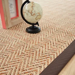 Tapis tissé plat - Java Chevron nature - Ganse coton marron - 140 x 200 cm