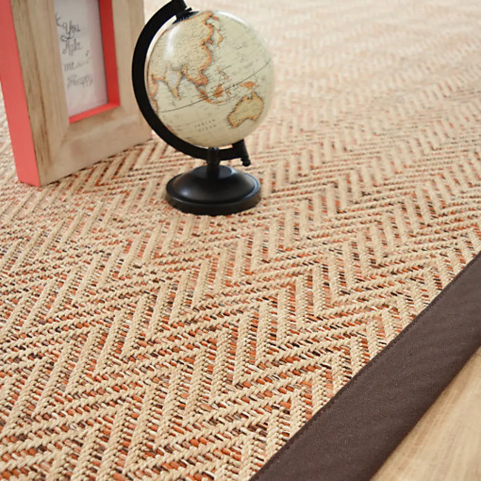 Tapis tissé plat - Java Chevron nature - Ganse coton marron - 140 x 200 cm