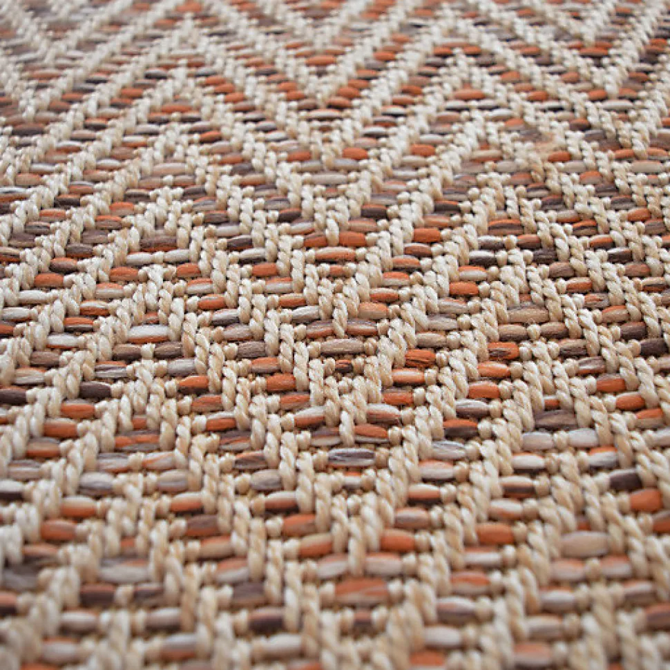 Tapis tissé plat - Java Chevron nature - Ganse coton marron - 140 x 200 cm