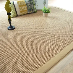 Tapis tissé plat - Lombok naturel - Ganse coton beige - 200 x 200 cm