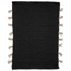 Tapis Tula en coton avec pompon en jute 60x90cm- Noir- Atmosphera