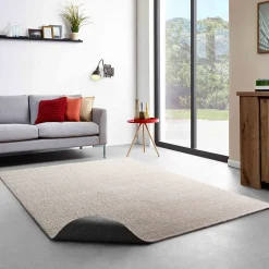 Tapis uni à poils longs en polypropylène 160 x 230 cm sable Oviala