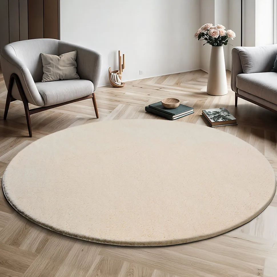 Tapis uni antidérapant lavable Beige - 200 cm Ronde - RELAX