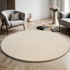 Tapis uni antidérapant lavable Beige - 160 x 160 cm Ronde - RELAX
