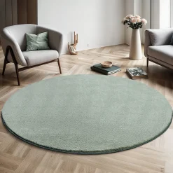 Tapis uni antidérapant lavable Vert - 200 cm Ronde - RELAX