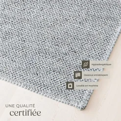 Tapis vintage design à poils courts en laine synthétique et feutre résistant et lavable