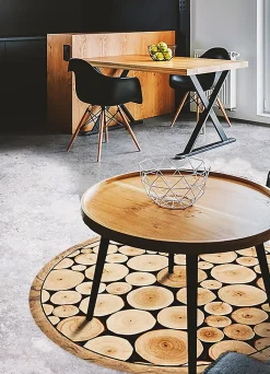 Tapis vinyl rond pour le salon Tulup fi120 cm Facile d'entretien Coupe transversale du tronc