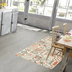 Tapis Vinyle - Carreaux de ciment - Rouge brique - 100 x 200 cm