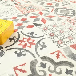 Tapis Vinyle - Carreaux de ciment - Rouge brique - 100 x 200 cm