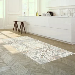Tapis Vinyle - Carreaux de ciment - Naturel - 100 x 160 cm
