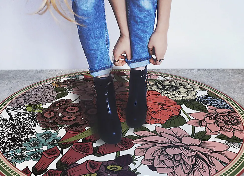 Tapis vinyle rond Tulup fi50 cm Idéal pour le salon Fleurs variées