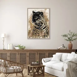 Toile encadrée léopard majestueux, brillant, cadre effet bois 50 x 70cm Dada Art