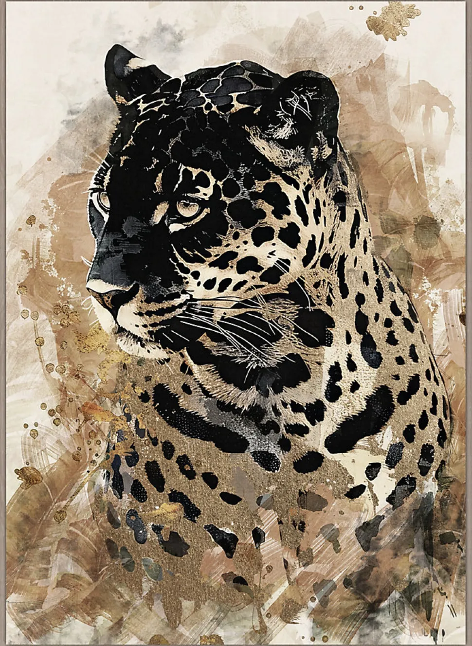 Toile encadrée léopard majestueux, brillant, cadre effet bois 50 x 70cm Dada Art
