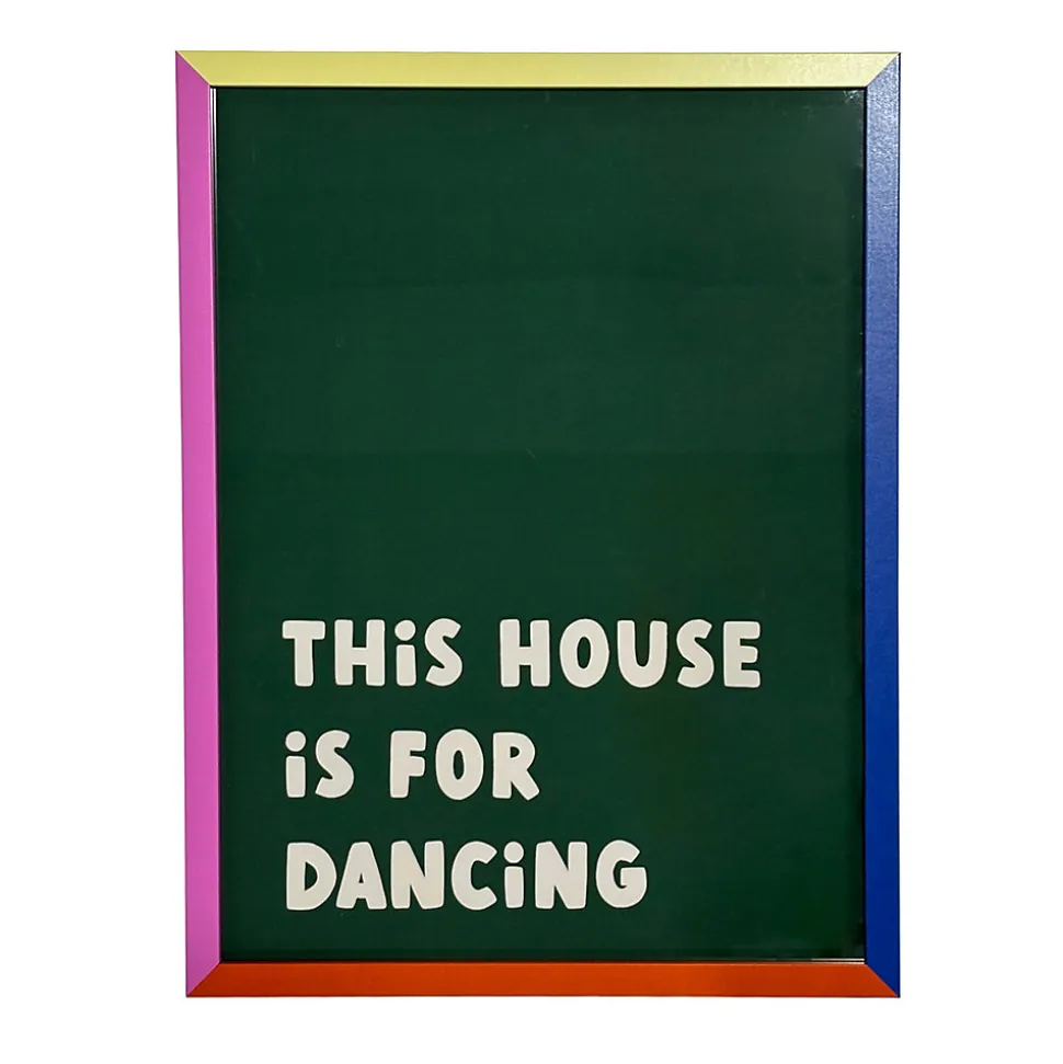 Toile encadrée Taxi Brousse - This house is for dancing - fond vert et cadre multicolore