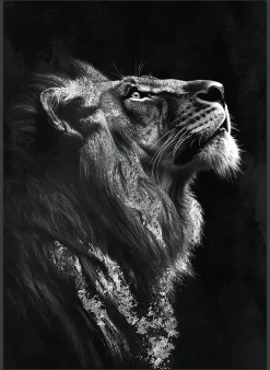 Toile encadrée tigre de profil noir et blanc, brillant, cadre noir 50 x 70cm Dada Art
