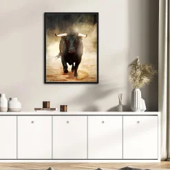 Toile imprimée Taureau montée sur châssis bois en pin 60x80 cm