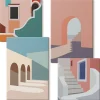Toile sur Châssis Set 4 Pièces Wallfluent 2x(40x40)+2x(40x60) Graphismes Minimalistes Pastel Pastel / Tons Pastels Chambre