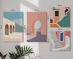 Toile sur Châssis Set 4 Pièces Wallfluent 2x(40x40)+2x(40x60) Graphismes Minimalistes Pastel Pastel / Tons Pastels Chambre