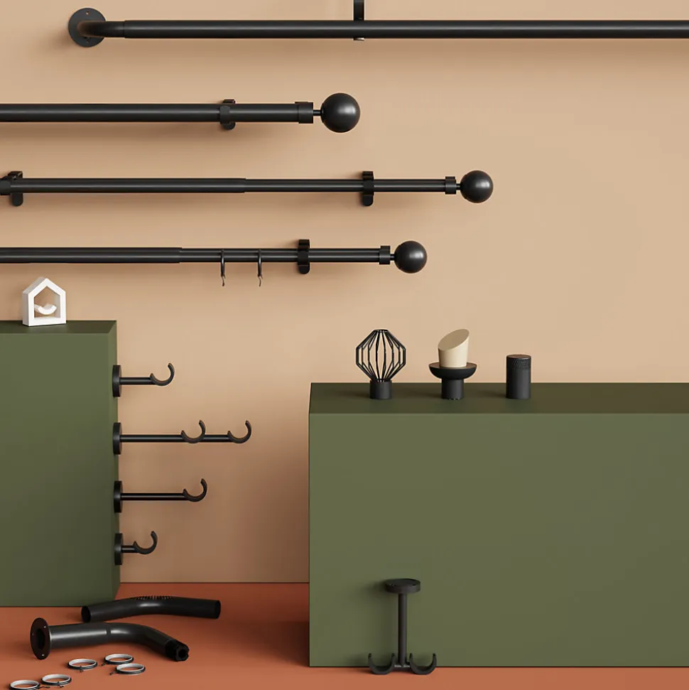 Tringle à rideau coudée Araxos métal noir Ø28mm GoodHome