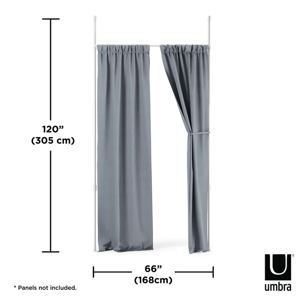 Tringle à rideaux extensible et séparateur de pièce en métal blamc