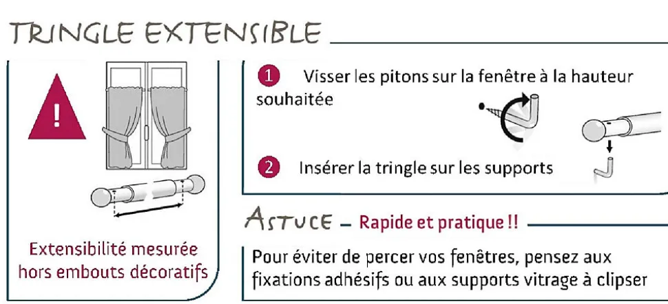 TRINGLE A RIDEAU EXTENSIBLE ROUGE - EXTENSIBLE 30X50 - ATELIERS28