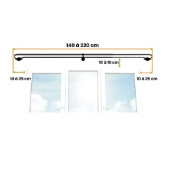 Tringle double incurvée extensible noir mat D19/16 mm / 140 à 220 cm