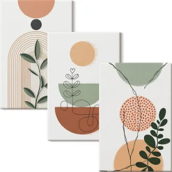 Trio de Tableaux Décoratifs Wallfluent 40x60 cm Formes Végétales Abstraites Bords Imprimés Finition Parfaite Prêt à Poser