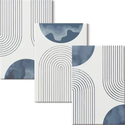 Trio de Tableaux Décoratifs Wallfluent 20x30 cm Motifs Bleus Abstraits Bords Imprimés Remplissage Niche Prêt à Poser