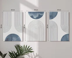 Trio de Tableaux Décoratifs Wallfluent 20x30 cm Motifs Bleus Abstraits Bords Imprimés Remplissage Niche Prêt à Poser