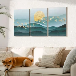 Trio de Tableaux Décoratifs Wallfluent 40x60 cm Paysages Abstraits De Coucher De Soleil Bords Imprimés