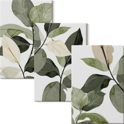 Trio de Tableaux Décoratifs Wallfluent 20x30 cm Feuilles De Plantes Bohèmes Peintes Bords Imprimés Remplissage Niche Prêt à Poser