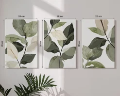 Trio de Tableaux Décoratifs Wallfluent 20x30 cm Feuilles De Plantes Bohèmes Peintes Bords Imprimés Remplissage Niche Prêt à Poser