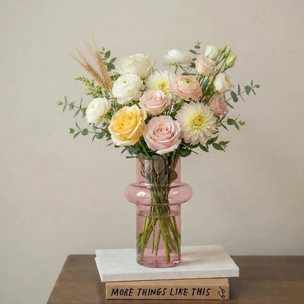 Vase anneau en verre rose clair 20cm