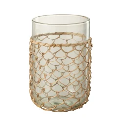 Vase avec filet rotin en verre transparent 14x14x21 cm