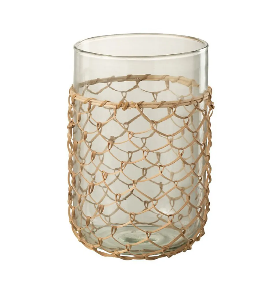 Vase avec filet rotin en verre transparent 14x14x21 cm