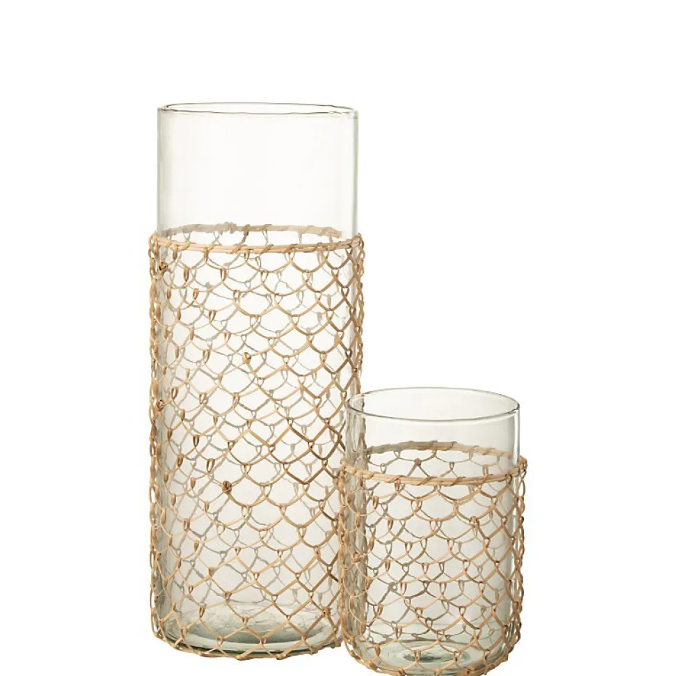 Vase avec filet rotin en verre transparent 14x14x21 cm
