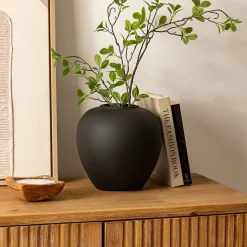 Vase boule Rily céramique noir H22cm - Atmosphera