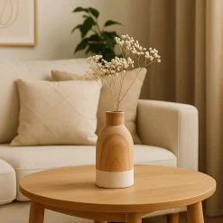 Vase bouteille en bois 20cm, Zen