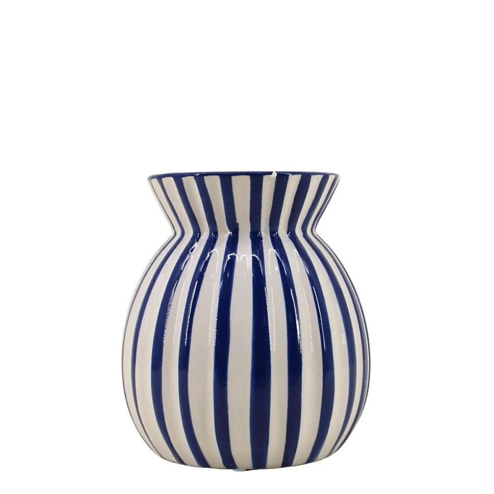 Vase céramique à rayures bleu en relief 19cm