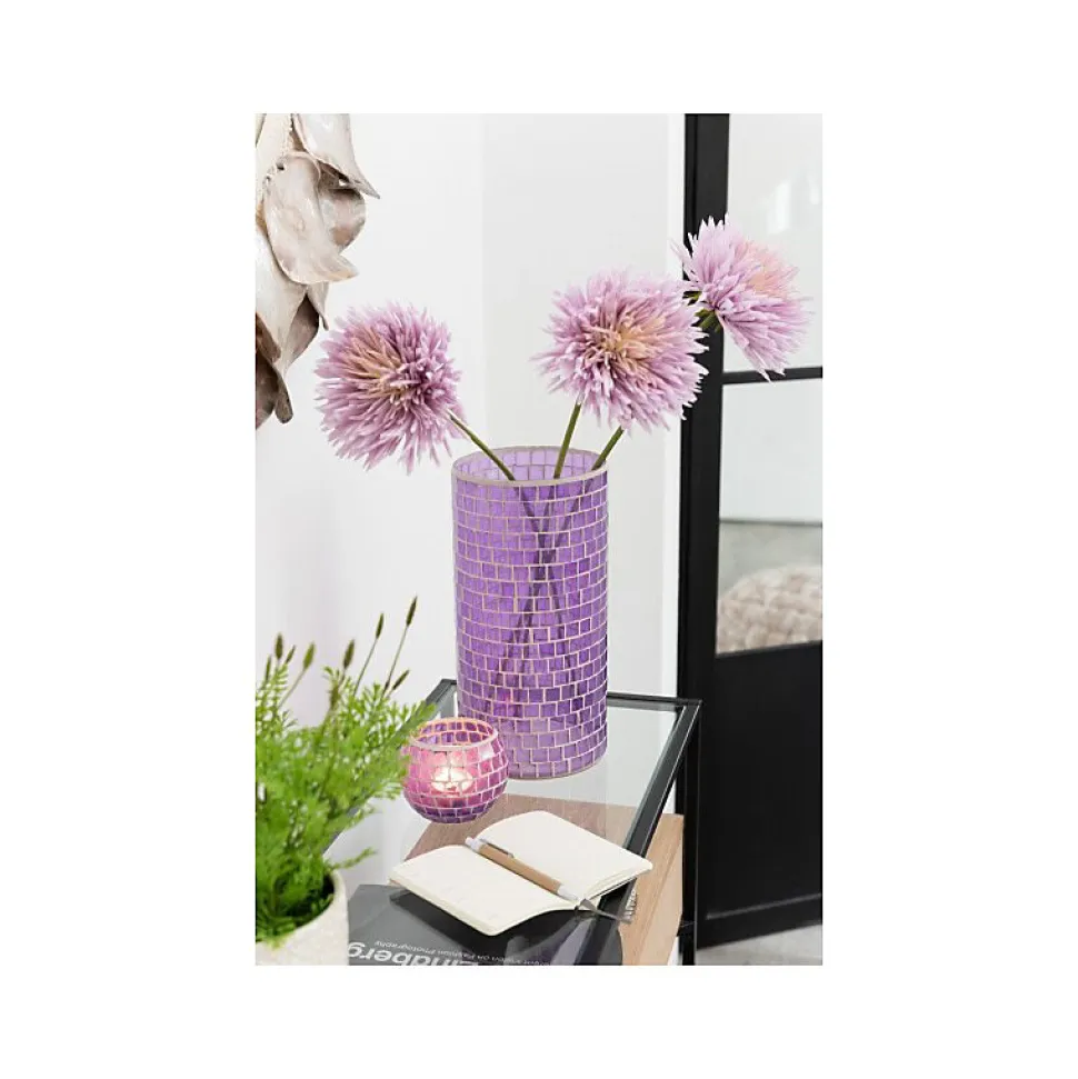 Vase cylindrique mosaiques en verre mauve 15x15x29 cm