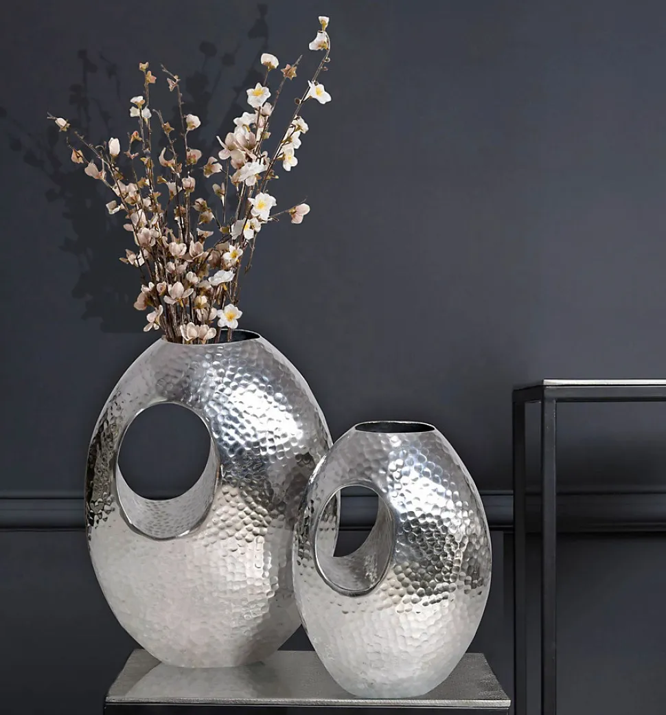Vase Décorative Lot de 2 Aluminium Fleurs Décoration Martelée Intérieure FineBuy