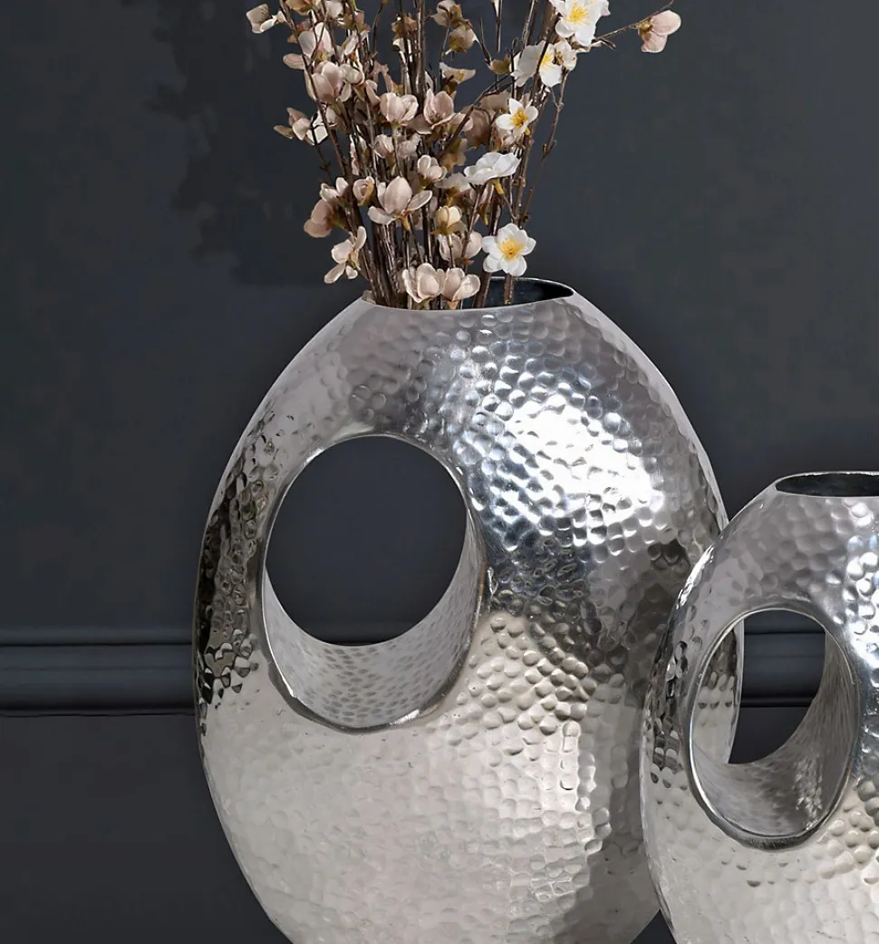 Vase Décorative Lot de 2 Aluminium Fleurs Décoration Martelée Intérieure FineBuy